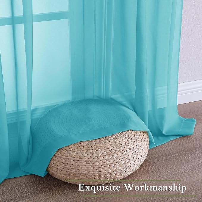 Turquoise Sheer Curtains for Living Room Decor 84 Inches Long 2 Pcs, Light - Image 7