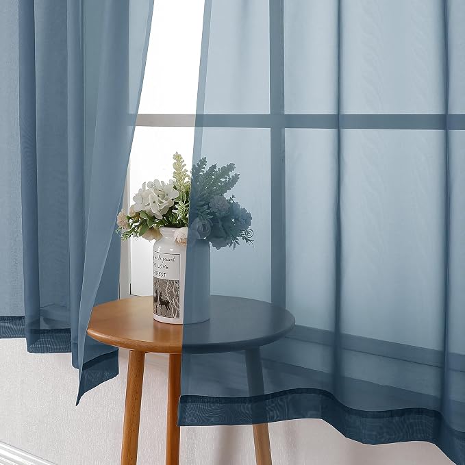 Lecloud Dusty Blue Sheer Curtains 63 Inch Length 2 Panels, Light Filtering - Image 7