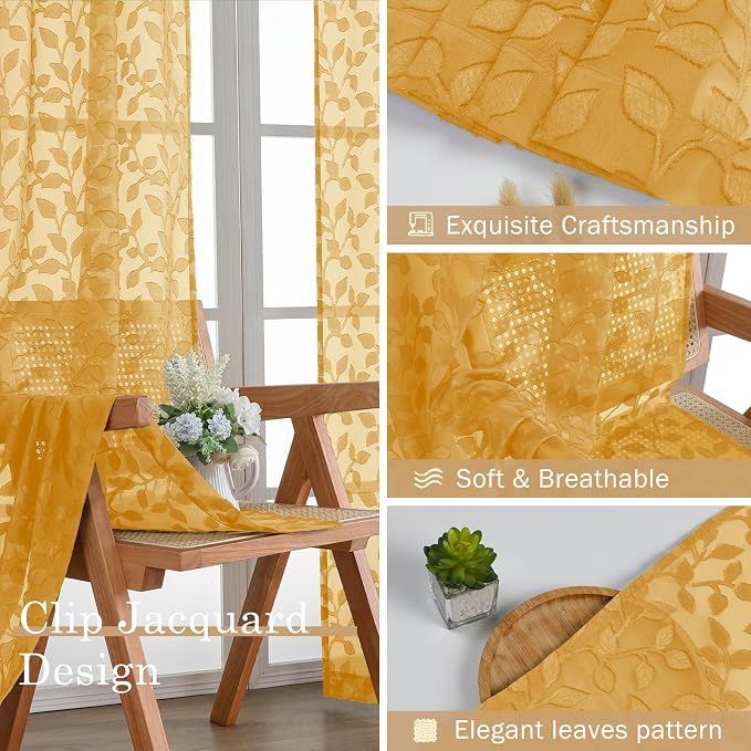 Chyhomenyc Gold Sheer Valances for Windows 14 Inch Length 2 Pcs, Light - Image 8