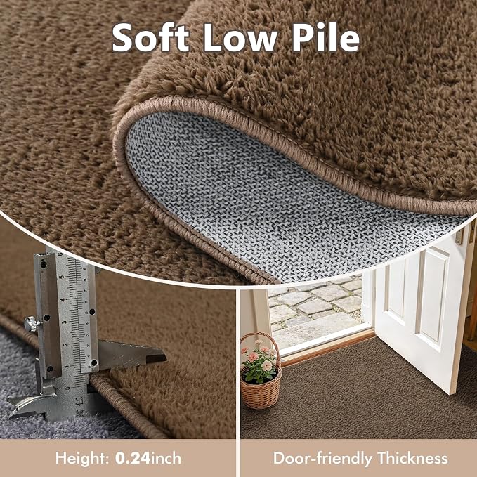 2x10 Beige Brown Solid Runner Rug Washable Non-Slip - Image 5