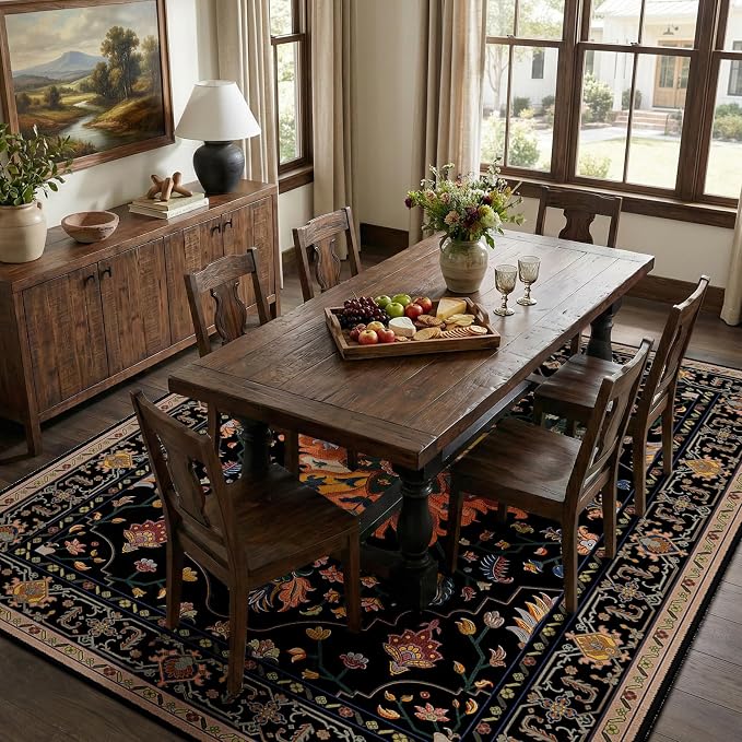 Area Rugs 7'x9' Washable Non-Slip, Floral Vintage Distress Print Pattern - Image 3