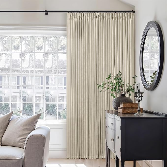 Beige Linen Pinch Pleated 98 Inch Linen Curtains 2 Panels | Memory Training - Image 7