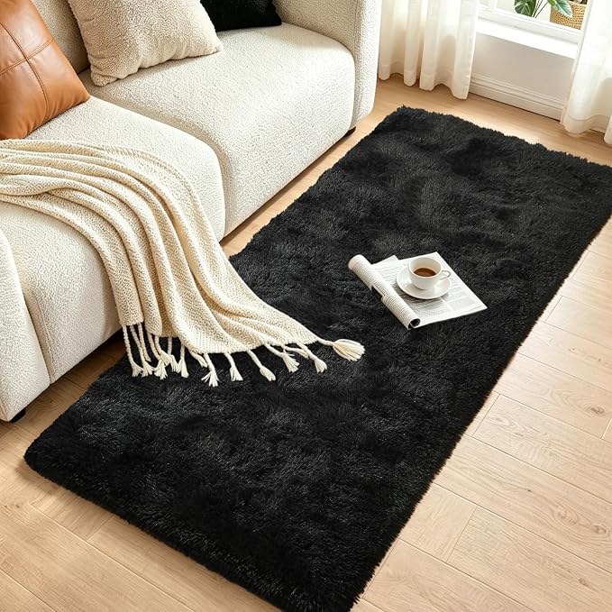 Noahas 2x10 Black Fluffy Soft Runner Rug Non-Slip - Image 3