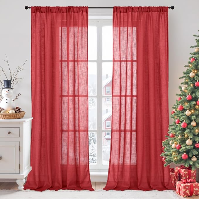 BGment Red Linen Curtains 90 Inch Length by BGment