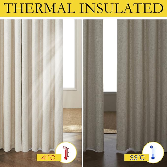 NICETOWN Natural Bedroom Full Blackout Linen Curtain Panels Set of 2, Cold - Image 4