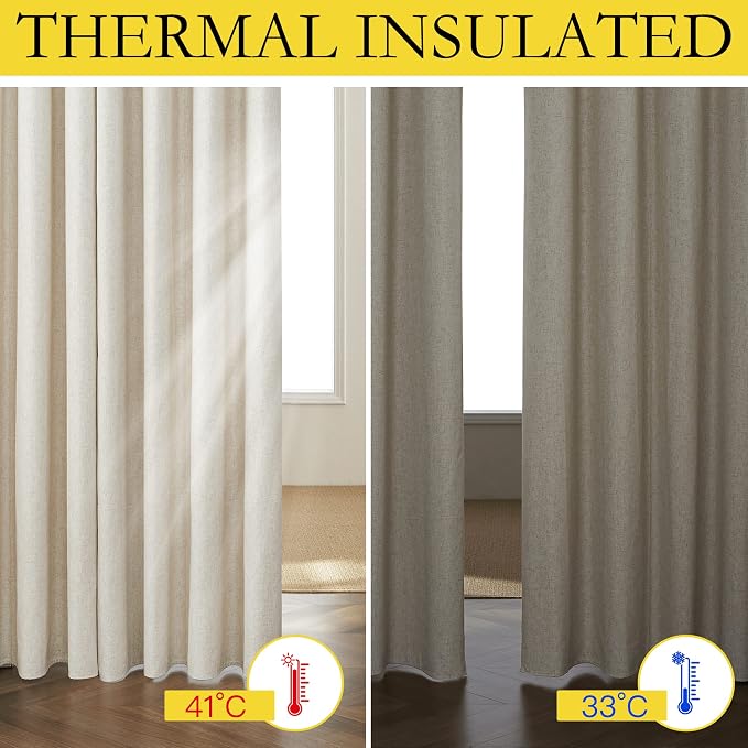 NICETOWN Natural 100% Blackout Linen Curtains 84 inch Long Burg - Image 5