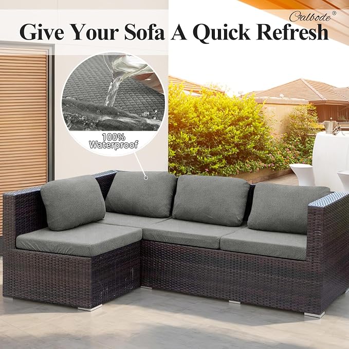 CALBODE 8Pcs Outdoor Stretch Cushion Covers, Waterproof Outdoor Chair Cushion - Image 4