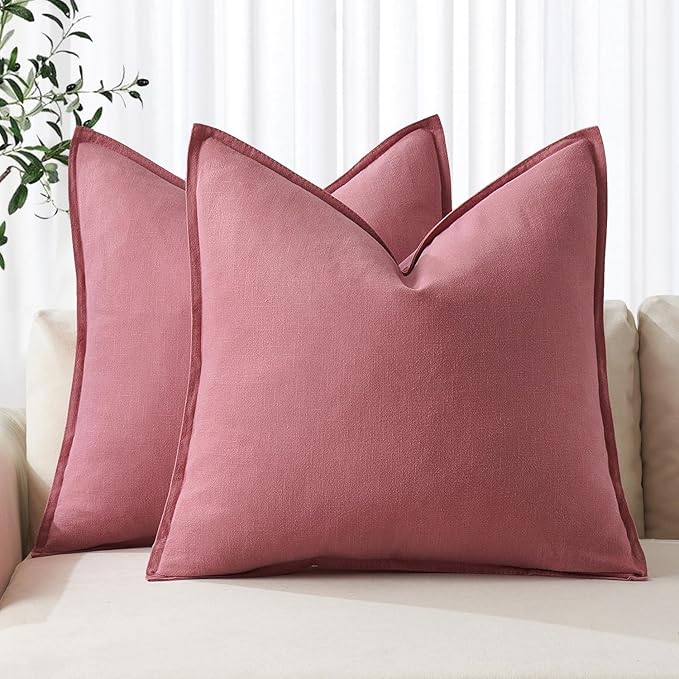 MIULEE Decorative Linen Euro Sham Pillow Covers 22x22 Inch Cranberry Red | Boho by MIULEE