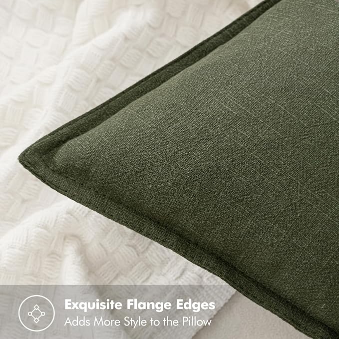 MIULEE Decorative Linen Euro Sham Pillow Covers 22x22 Inch Dark Olive Green | - Image 2