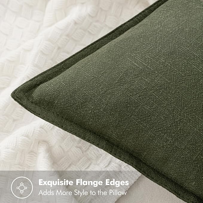 MIULEE Decorative Linen Euro Sham Pillow Covers 26x26 Dark Olive Green | Boho - Image 2