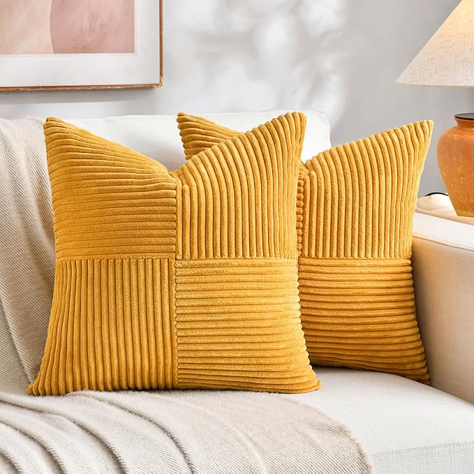 Fancy Homi 2 Packs Gold Yellow Euro Decorative Throw Pillow Covers 28x28 Inch by Fancy+Homi