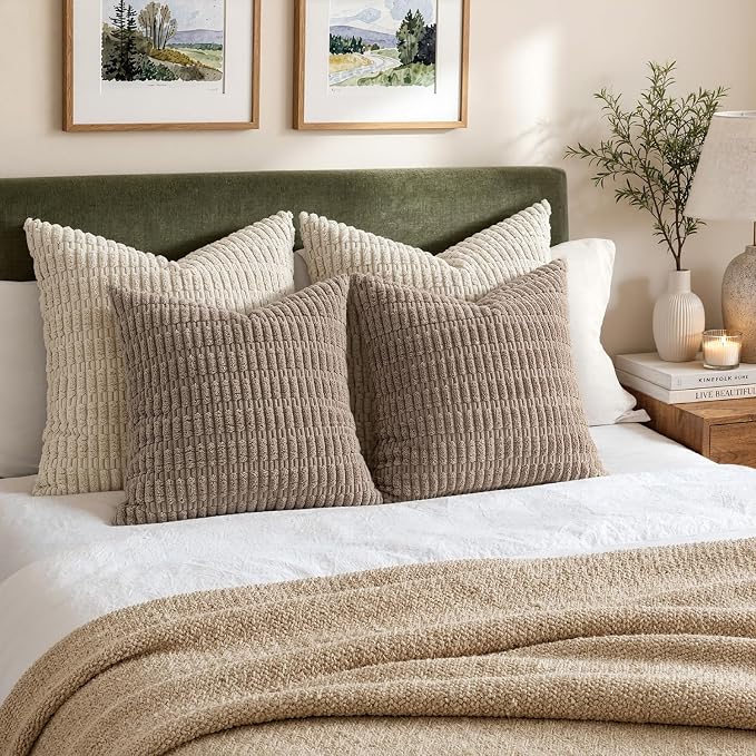 MIULEE Corduroy Decorative Throw Pillow Covers 20x20 Light Brown Pack of 2 | - Image 5