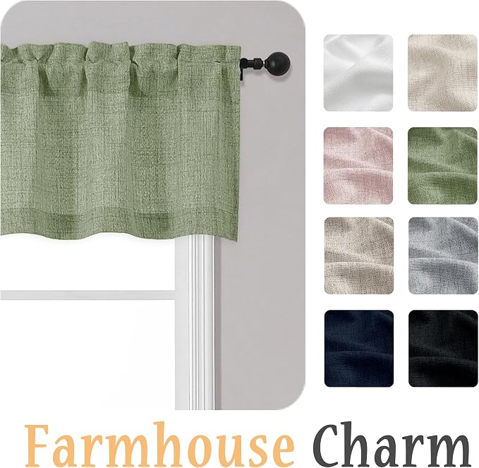 OWENIE Sage Green Valances for Windows 1 Pcs 20 Inch Length, Light Filtering - Image 8