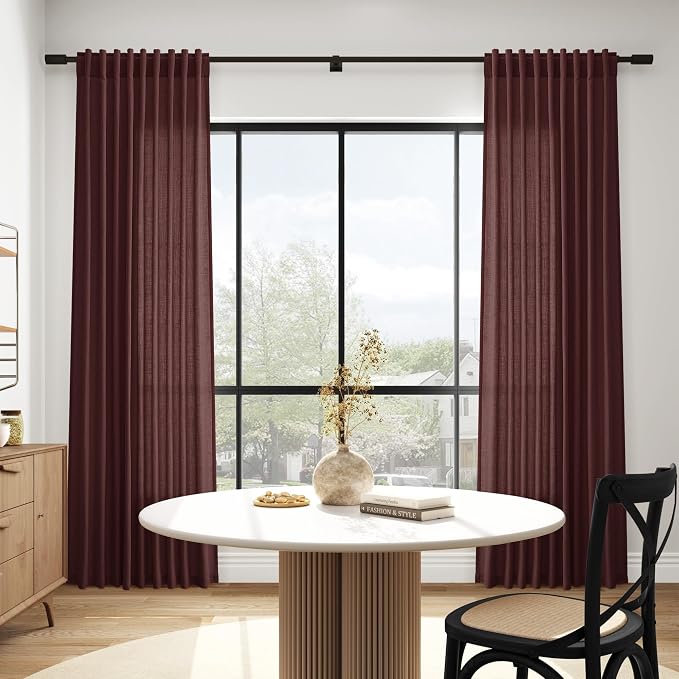 Extra Long Curtain Reddish Brown Morden Linen Blend Light Filtering Back Tab - Image 6