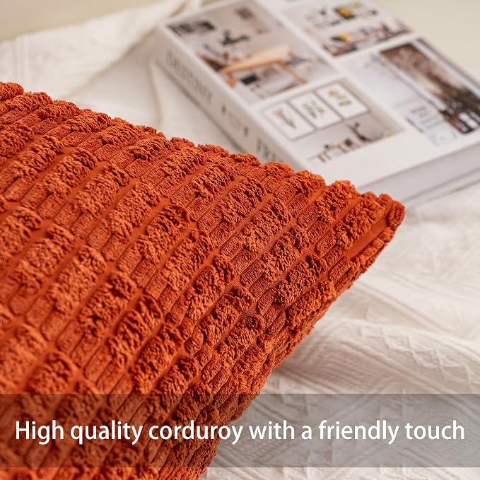 Aegero Pack of 2 Corduroy Decorative Throw Pillow Covers 26x26 Inch, Rust | - Image 2