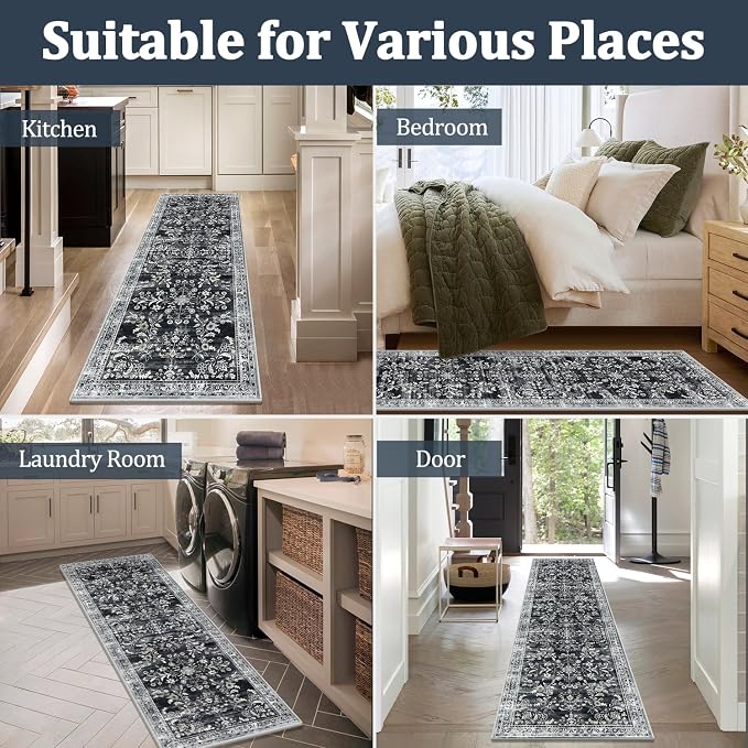 Yamaziot 2x12 Washable Hallway Runner Rug Non Slip Floral Carpet, Stain - Image 6