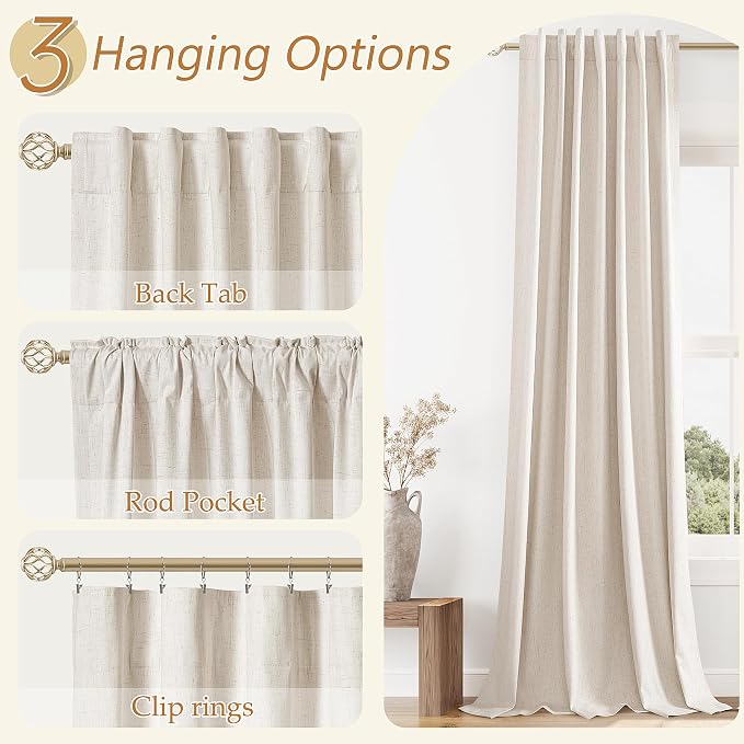 100% Blackout Linen Curtains 144 Inch Length 2 Panels Set - Image 5