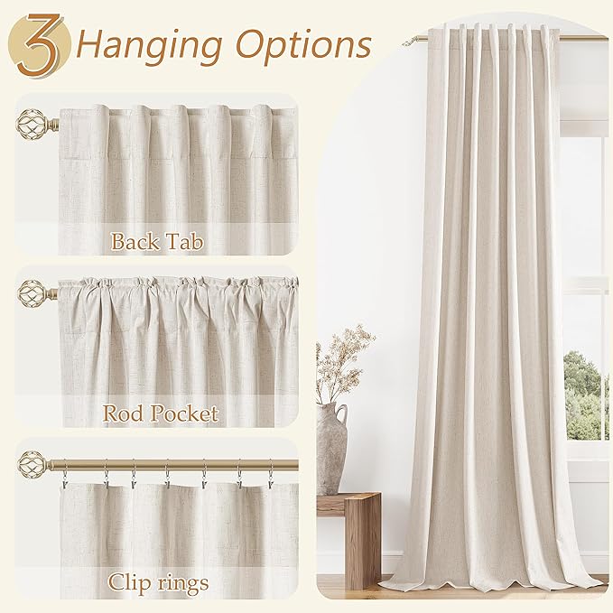 100% Blackout Linen Curtains 84 Inch Length 2 Panels Set - Image 6