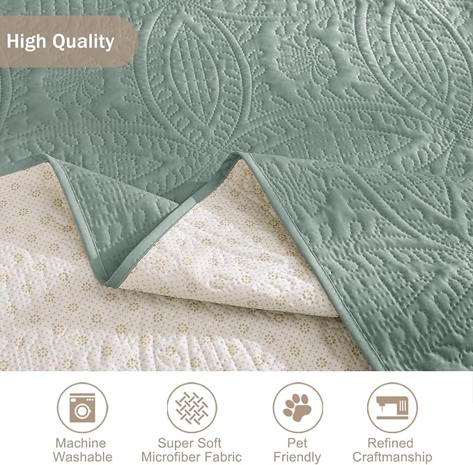 Sage Blue Loveseat Covers for 2 Cushion Couch, Water Repellent Slip Covers for - Image 6