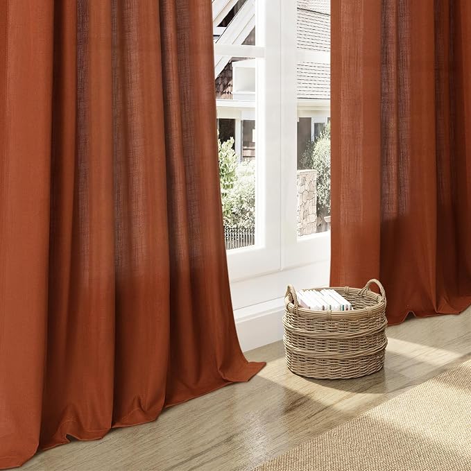 Rust Linen Curtains 95 inches Long 2 Panel Back Tab Rod Pocket Rustic Farmhouse - Image 6