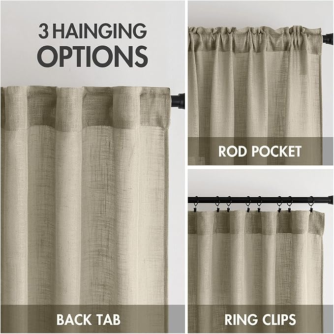 MIULEE Oatmeal Linen Curtains 96 Inches Long 2 Panels - Image 3