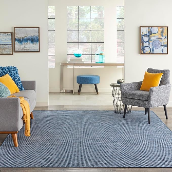 Nourison Positano Indoor-Outdoor Navy Blue 9' x 12' Area Rug, Easy Cleaning, Non Shedding, Bed Room, Living Room, Dining Room, Backyard, Deck, Patio (9x12)