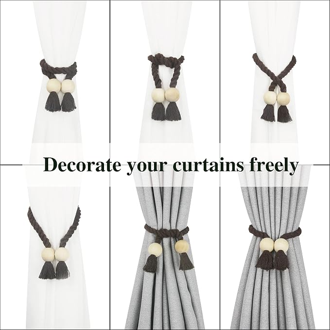 6 Pack Magnetic Curtain Tiebacks Cotton Hand Woven Tie Back Decorative Rope - Image 5