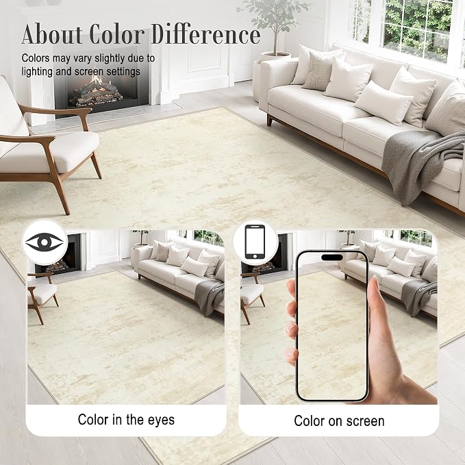 Area Rug Living Room: 8x8 Modern Washable Indoor Soft Carpet Beige | - Image 6