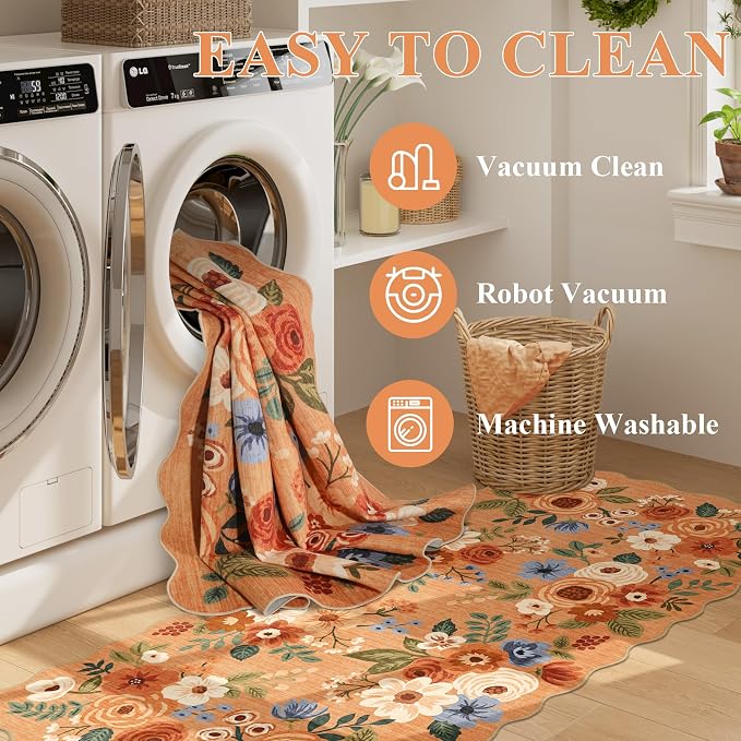 DUKINO 2.6x8 Runner Rug, Floral Washable Kitchen Rugs Non Slip, Stain Resistant - Image 6
