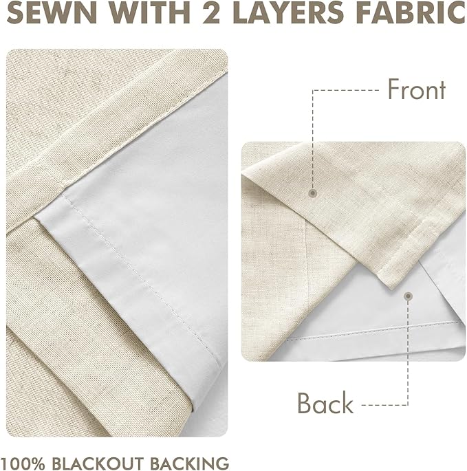 MIULEE Linen Pinch Pleated 100% Blackout Linen Curtains 40x90 Inches | Room - Image 5