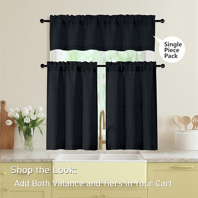Valances for Windows, Light Filtering Faux Linen Textured Small Short Valance - Image 6