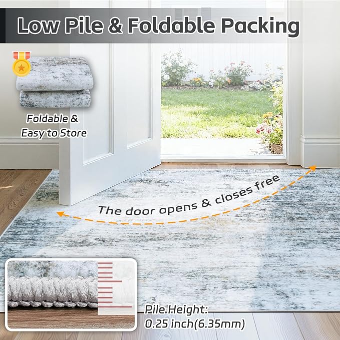 10x12 Washable Area Rug for Living Room Bedroom: Non-Slip Modern Blue Grey | - Image 7