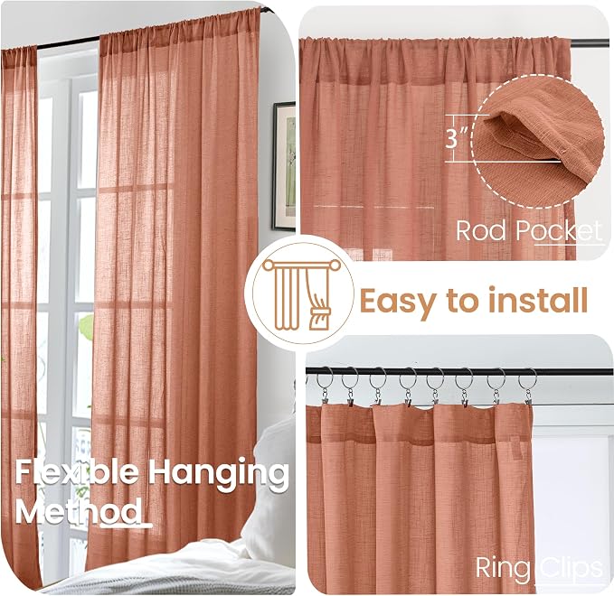 BGment Linen Curtains 84 Inch Length - Image 6