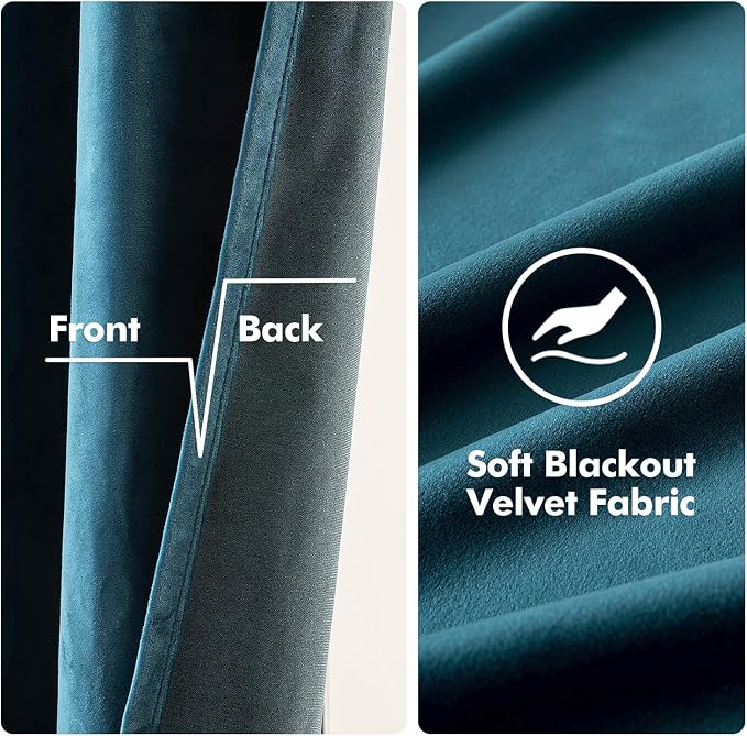 MIULEE Blue Velvet Curtains 90 Inches Length Blackout Curtains Thermal - Image 3