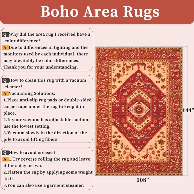 SERISSA 9x12 Washable Non Slip Boho Area Rug - Image 2