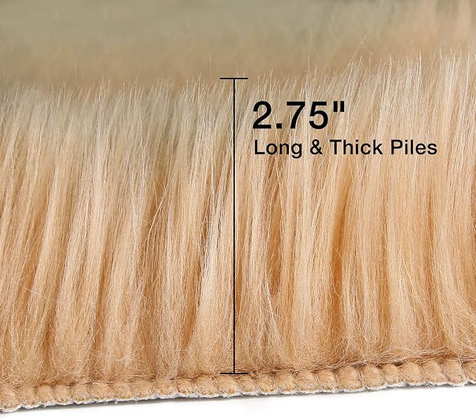 duduta Beige Faux Sheepskin Runner Rugs 2x6 ft, Fluffy Shag Bedroom Rug Fur - Image 2