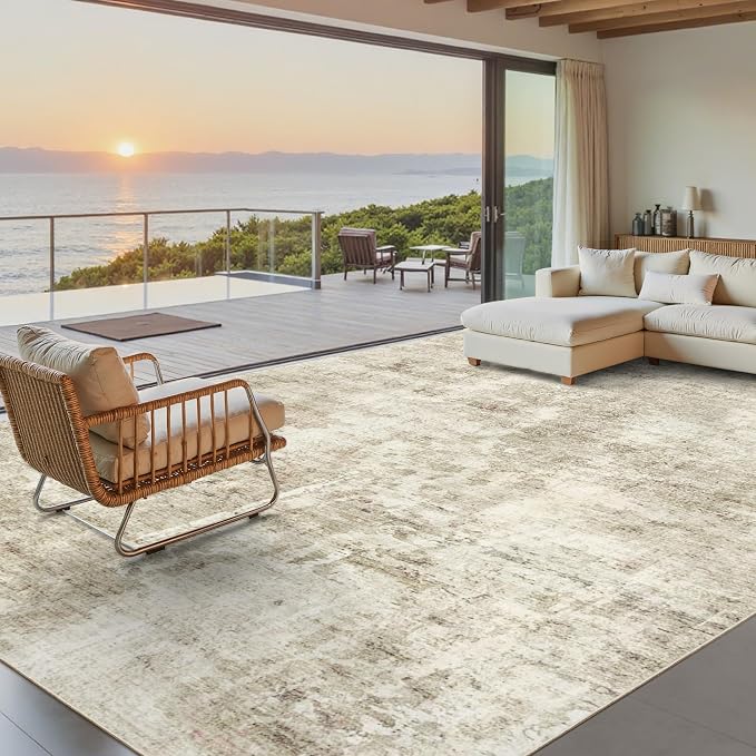 Soalmost Abstract Rug 8x10 Large Living Room Area Rugs Washable Beige/Gray | by Soalmost