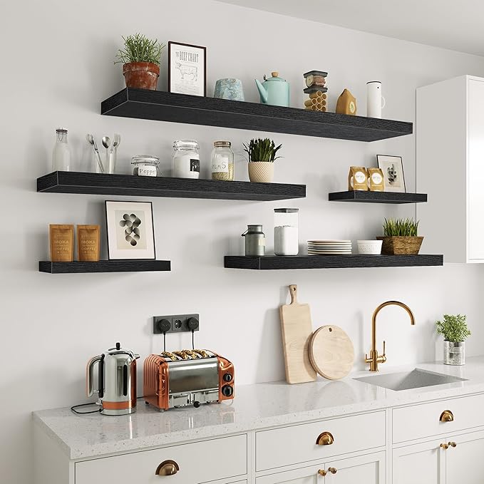 Single Floating Shelves 36 inch Long, Large 10 in Deep Wall Shelves Heavy Duty 70 lbs for Bedroom, Bathroom, Living Room, Kitchen, Office, Modern Shelf Home Decor, Set of 1, Black