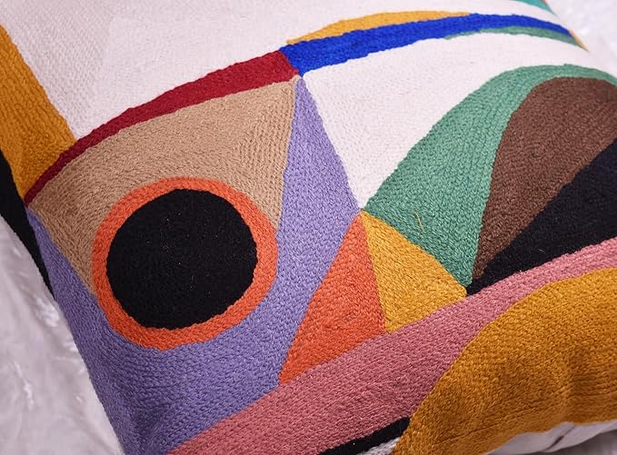 Kandinsky Balancement Decorative Pillow Cover Abstract Toss Pillows Farmhouse Chair Cushion Contemporary Pillow Mid-Century Chair Cushions Hand Embroidered Pillow Wool Size 18x18