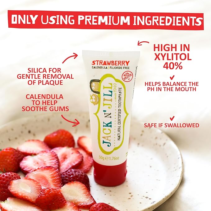 Jack N' Jill Natural Toothpaste for Baby and Infants - Fluoride Free Training Toothpaste, 40% Xylitol, BPA Free - Raspberry, 1.76 oz (Pack of 2)
