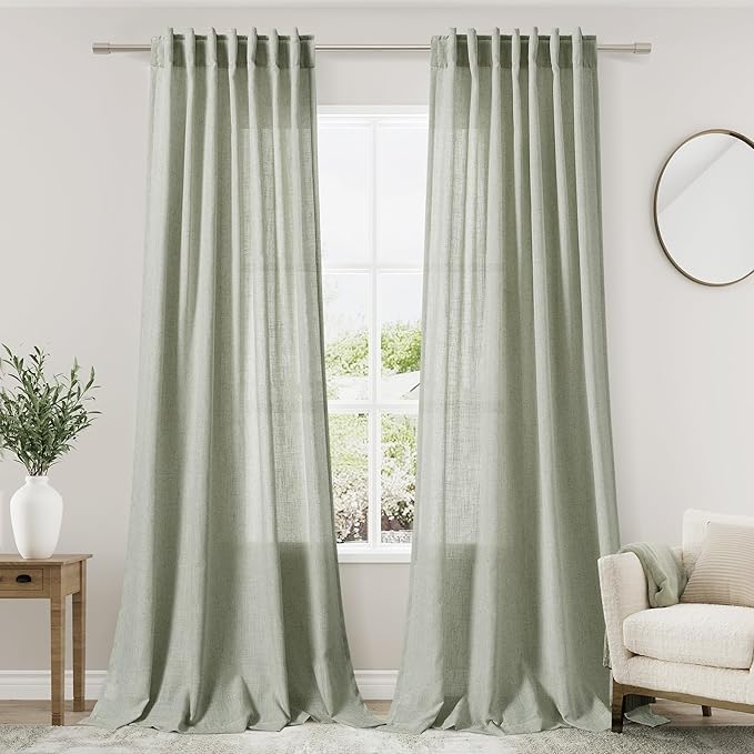 Nanspring Sage Green Curtains 84 Inch Length 2 Panels Back Tab Rod Pocket Light by Nanspring