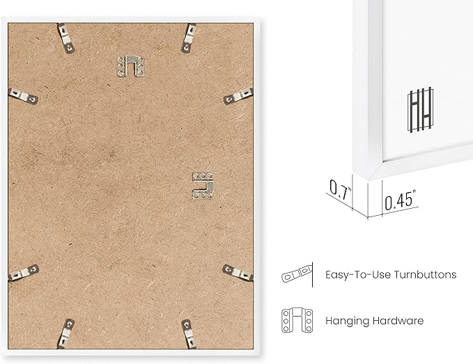 HAUS AND HUES 8.5x11 White Metal Picture Frames - Features Premium Aluminum, Vertical & Horizontal Hang, Shatterproof Plexiglass - Perfect for Home, Room, Office (8.5x11 in, White, Set of 9)