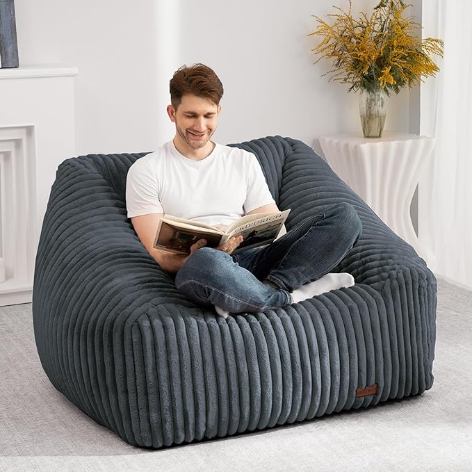 HABUTWAY Bean Bag Chair, Giant Bean Bag Chairs for Adults and Kids, Bean Bag Sofa, Lazy Floor Sofa, Faux Fur Beanbag Chair with Armrests for Living Room Bedroom (Dark Grey)