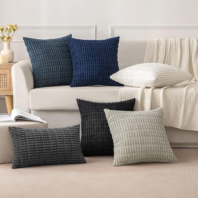 MIULEE Lumbar Corduroy Decorative Throw Pillow Covers 12x20 Black Pack of 2 | - Image 3