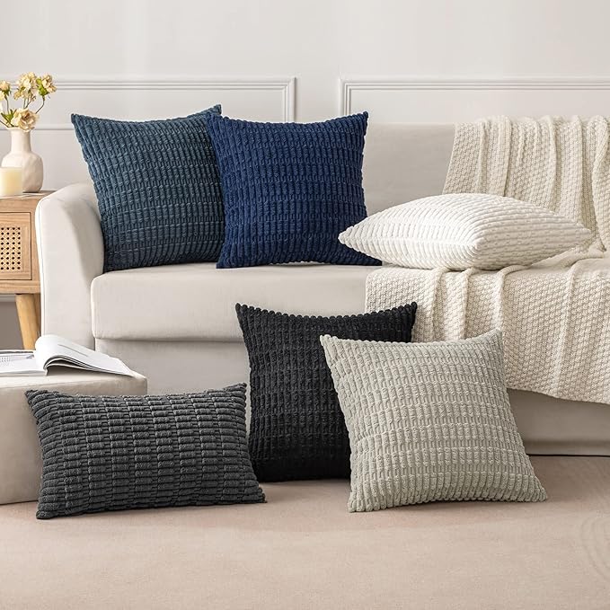 MIULEE Corduroy Decorative Throw Pillow Covers 18x18 Pure White Pack of 2 | - Image 6