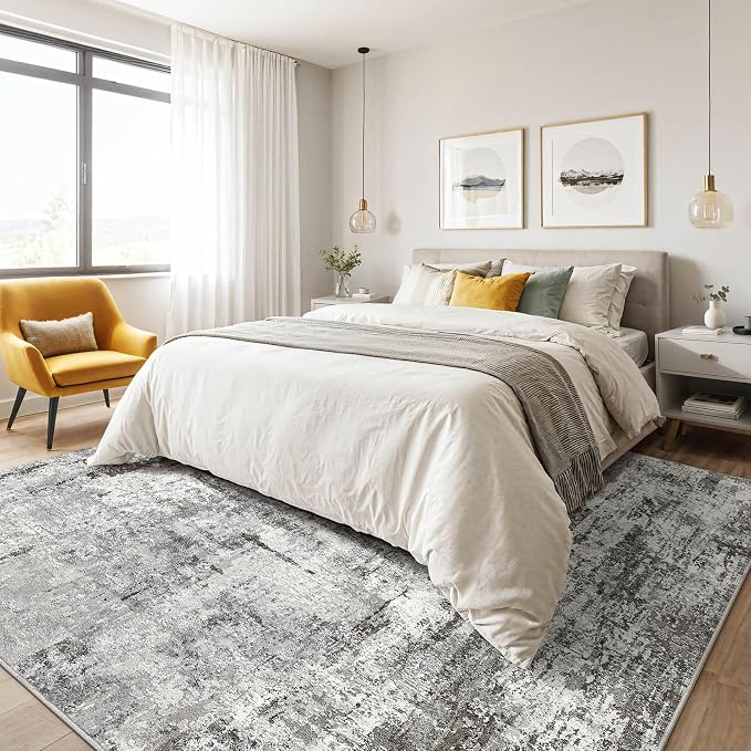 LOONGRUG 6x9 Area Rugs Washable Neutral Modern Living Room Rug Grey Black | - Image 4