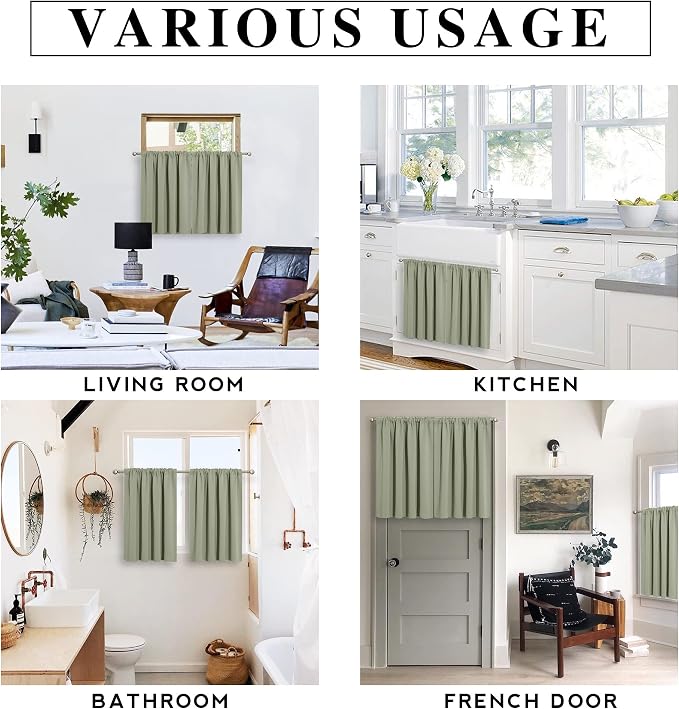 RYB HOME Short Sage Green Blackout Curtains - Image 7