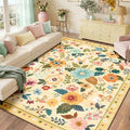 RELEANY Floral Washable 8x10 Area Rugs Ivory/Yellow | Flower Carpet Print Boho by RELEANY