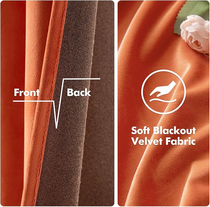 MIULEE 90 Inches Velvet Curtains Orange Elegant Grommet Curtains Fall Thermal - Image 3