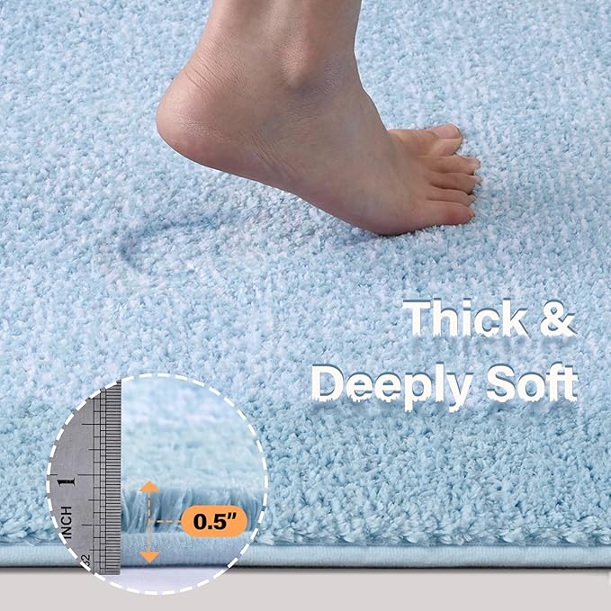Bathroom Rugs 24x17 Non Slip Washable, Light Blue Bath Mat - Image 4